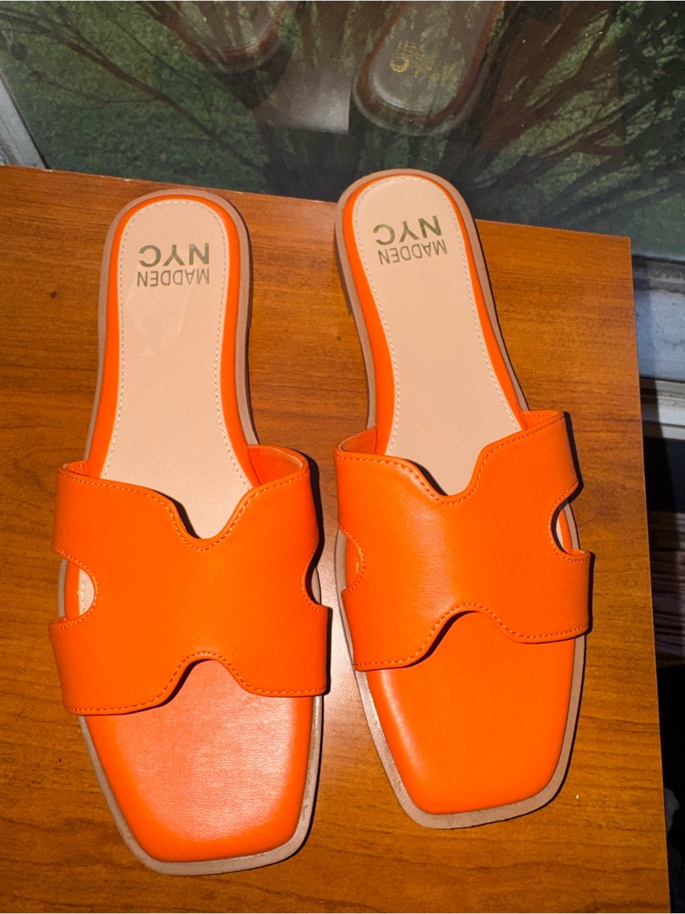 Madewell NYC Orange Leather Slide Mules